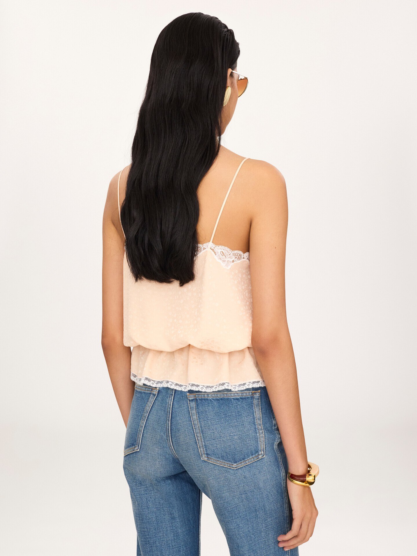 Drawstring camisole top in silk jacquard & lace - 5