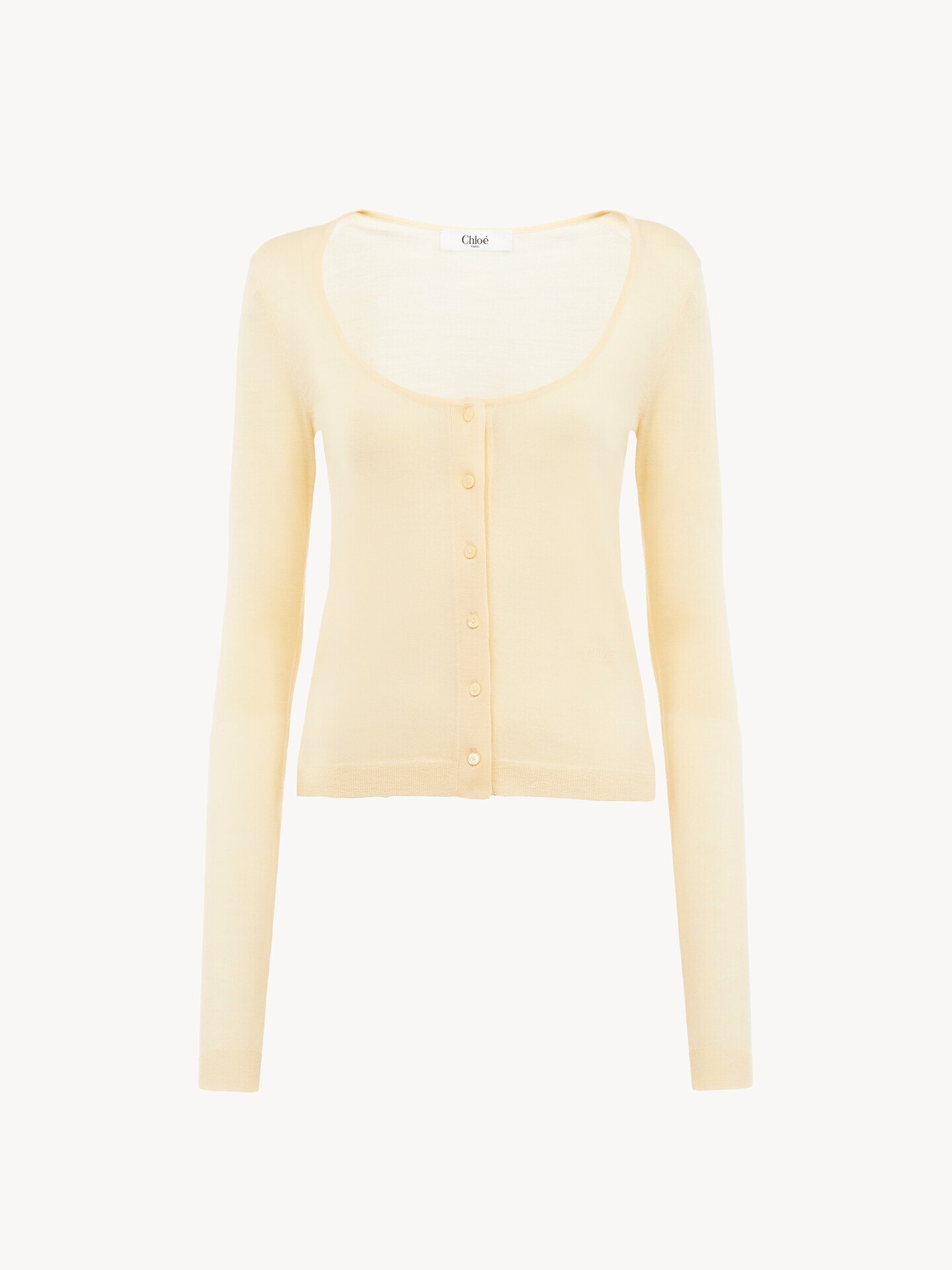 Scoop-neck fitted cardigan in superfine wool knit - 2