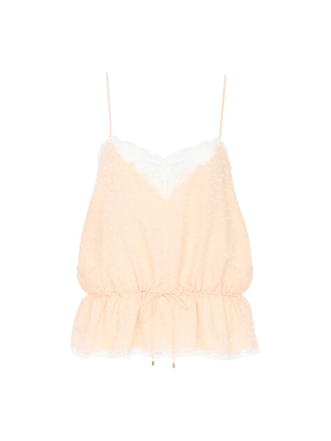 Drawstring camisole top in silk jacquard & lace