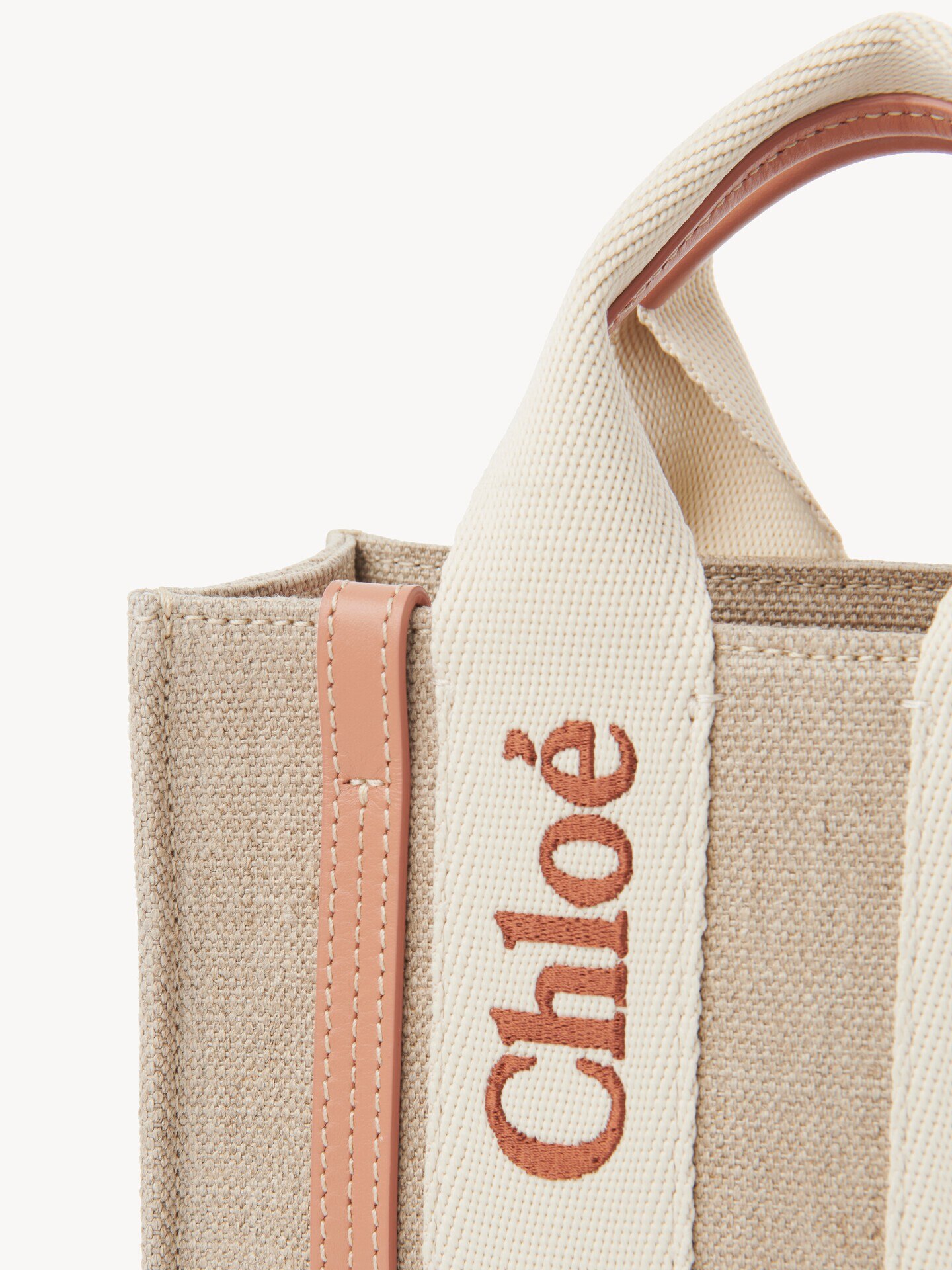 Mini Woody tote bag in linen & leather - 7