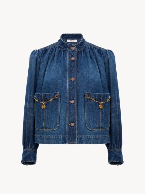 High-neck gathered jacket in denim