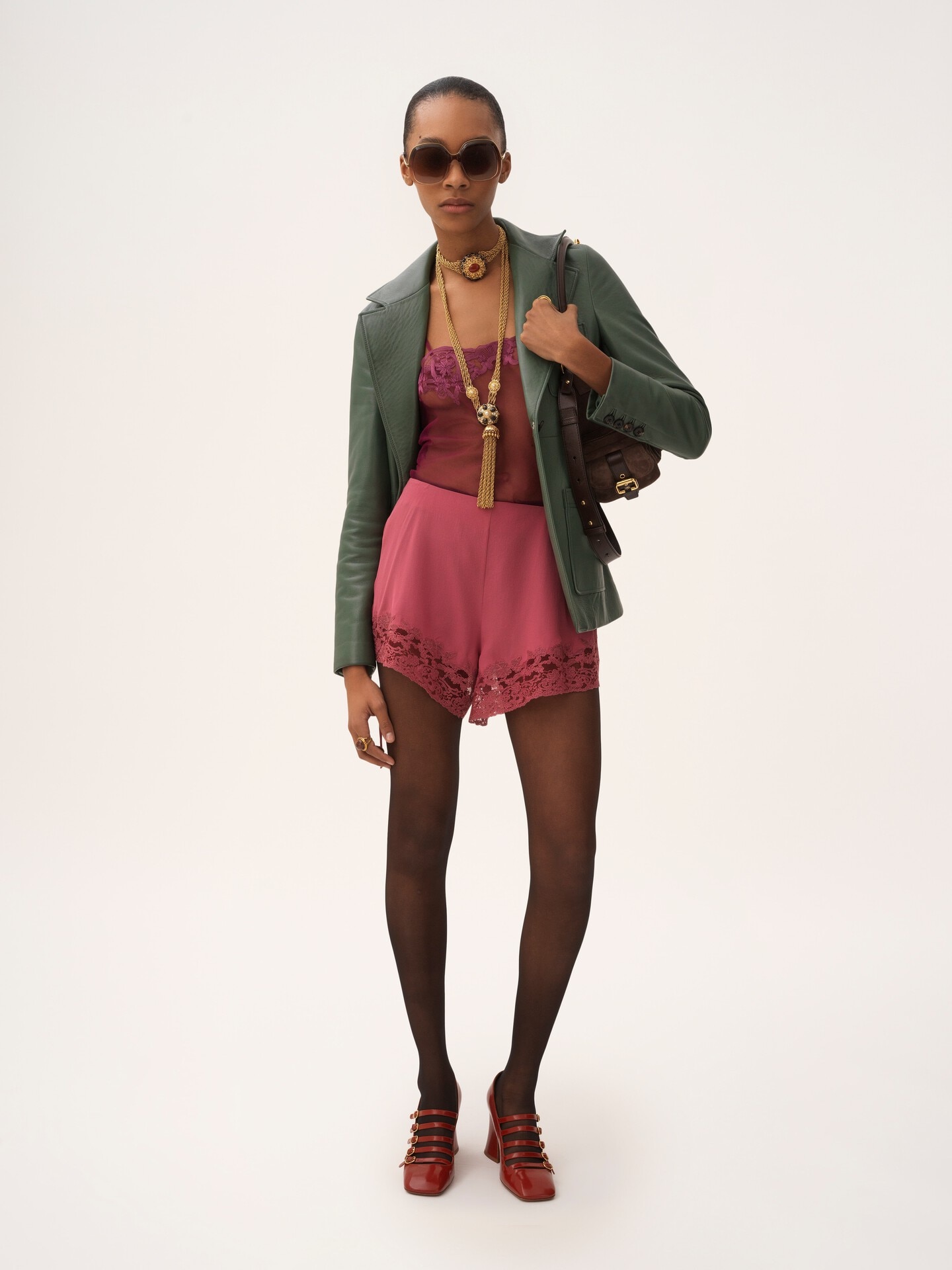 Lace-trimmed lingerie shorts in crêpe de chine - 3