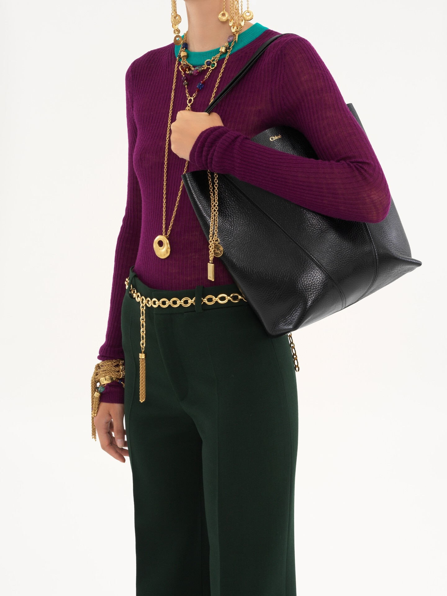 Sac cabas Chlo&eacute; Spin en cuir grain&eacute; - 4