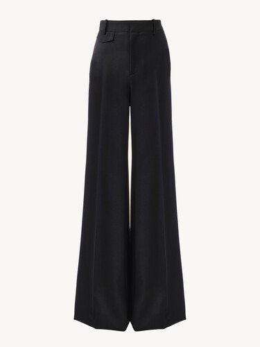 High-rise flared trousers in wool grain de poudre - 1