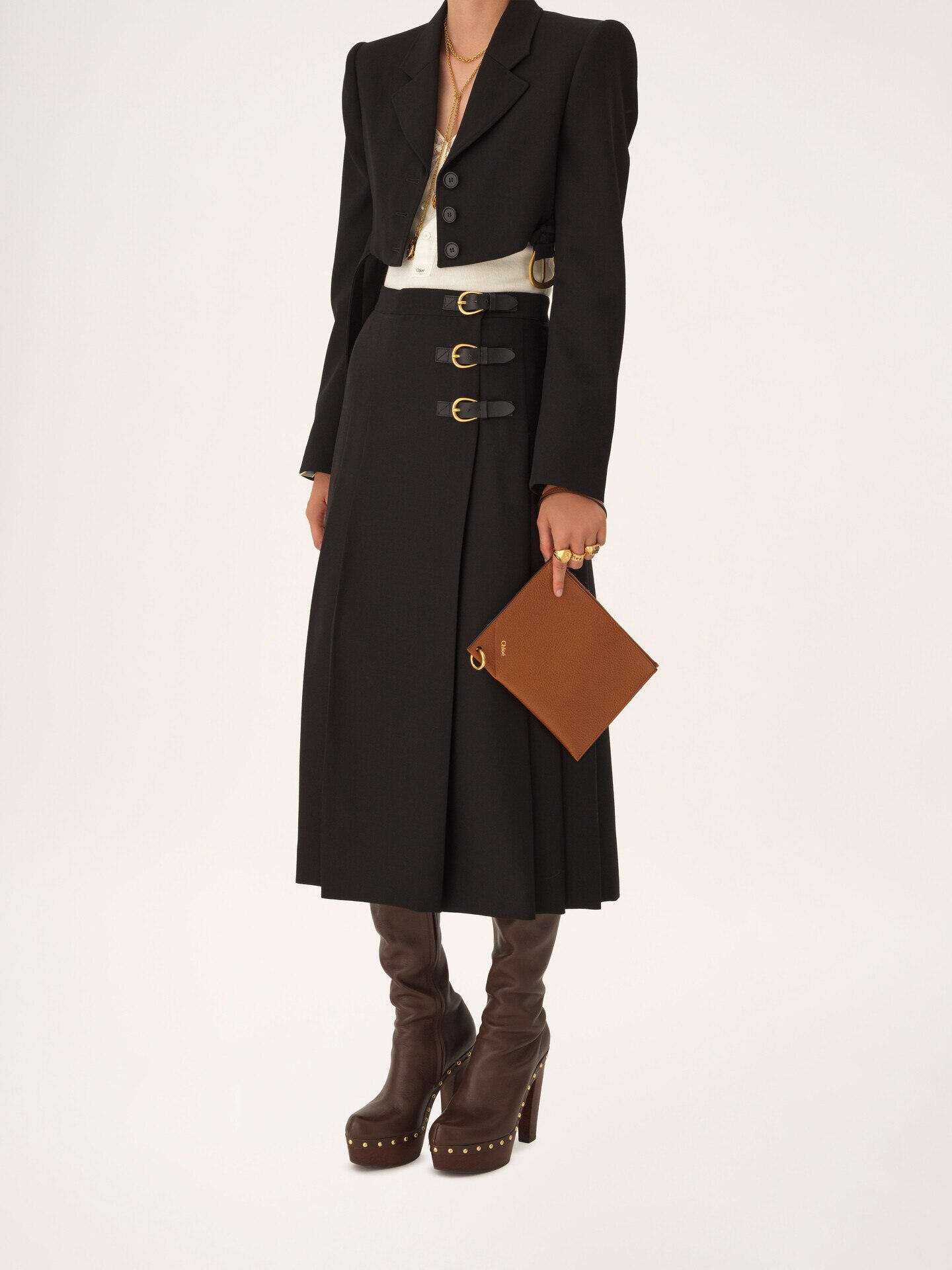 Pochette zipp&eacute;e Chlo&eacute; Spin en cuir grain&eacute; - 6