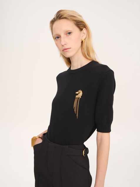 Short-sleeve sweater in a merino & cashmere wool knit