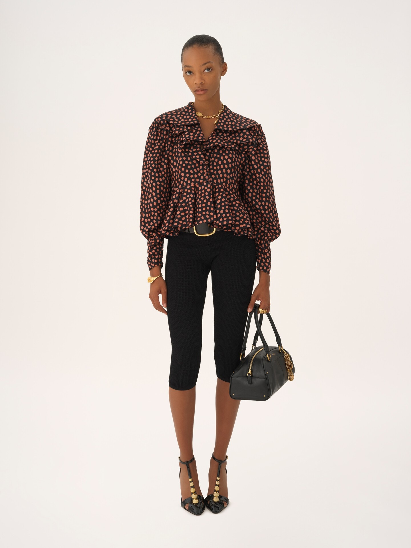 V-neck ruffle top in silk jacquard - 3