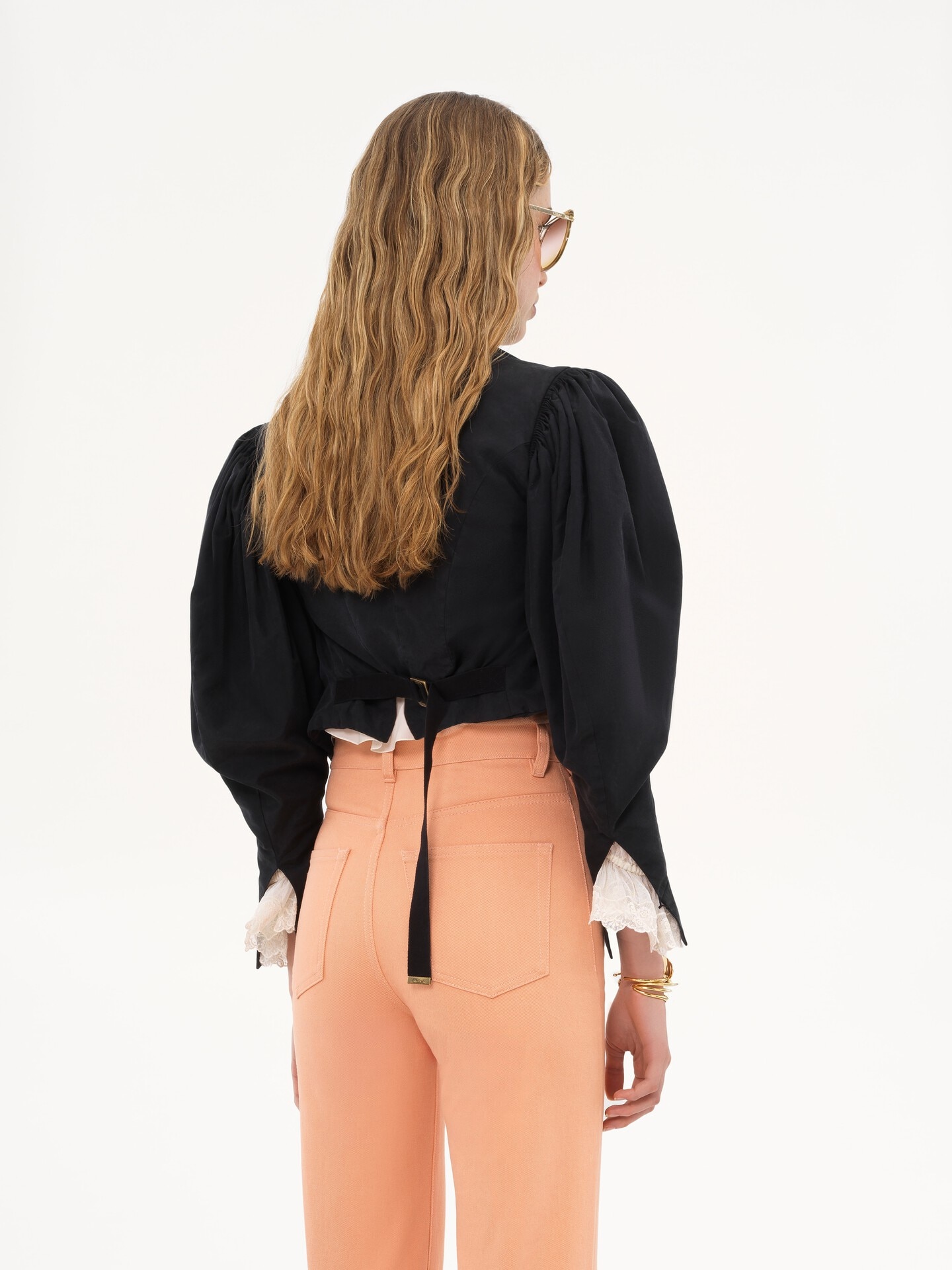 Puff-sleeve cropped jacket in silk faille - 5