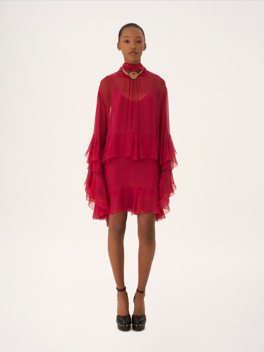 Mini robe &agrave; volants en mousseline de soie - 1