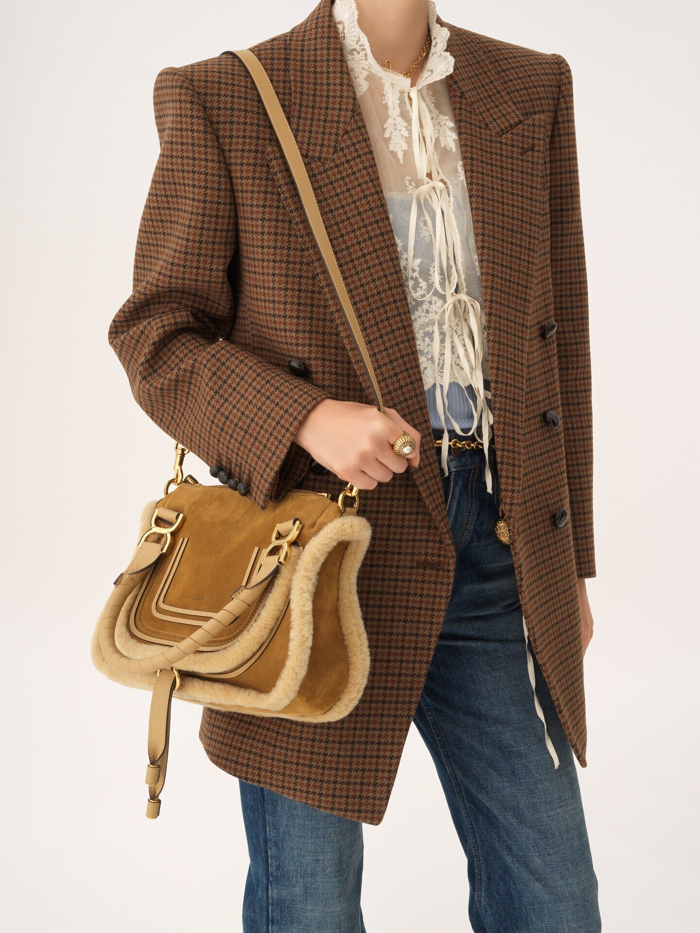 Bolso peque&ntilde;o Marcie de ante y cuero de borrego - 3