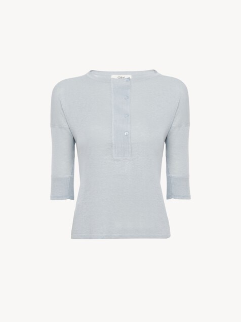 Short-sleeve Henley shirt in linen & silk knit
