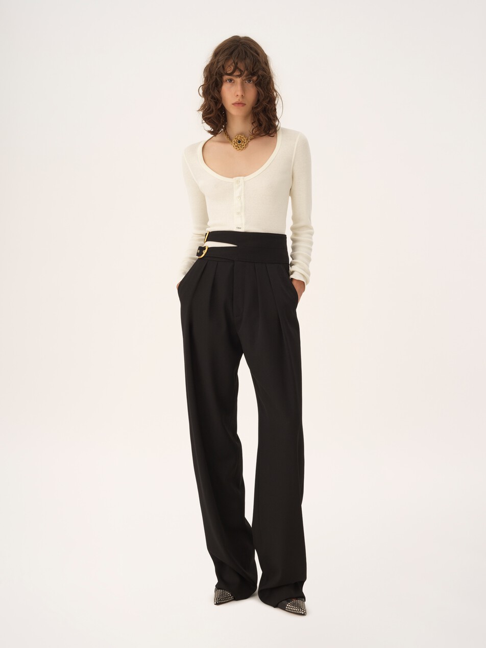 Scoop-neck Henley shirt in cotton jersey