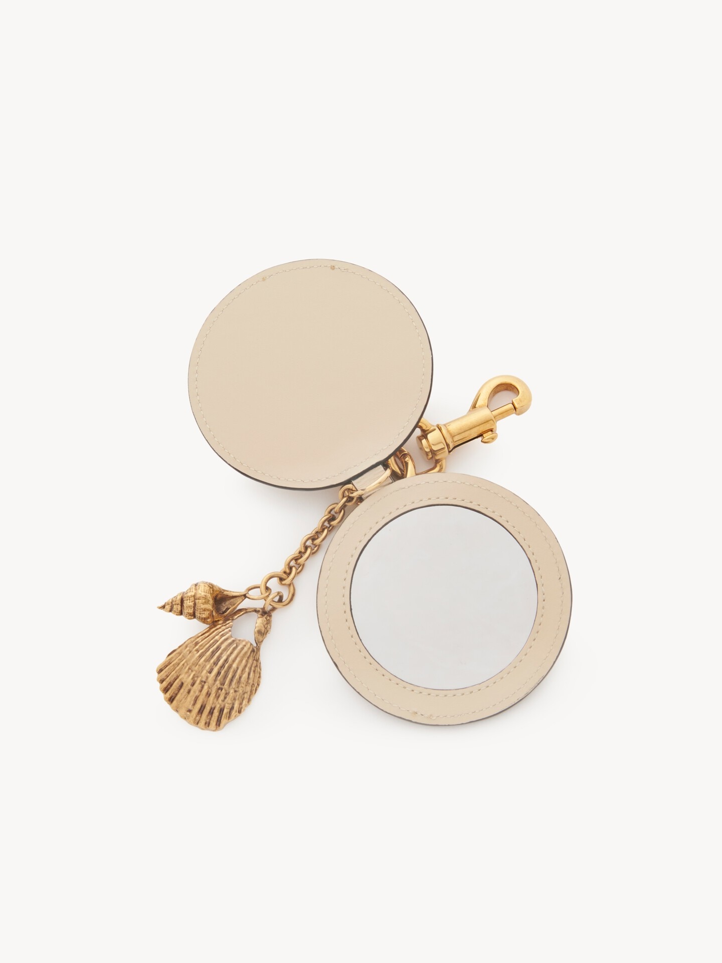 Porte-cl&eacute;s miroir en cuir brillant avec charms coquillages - 3