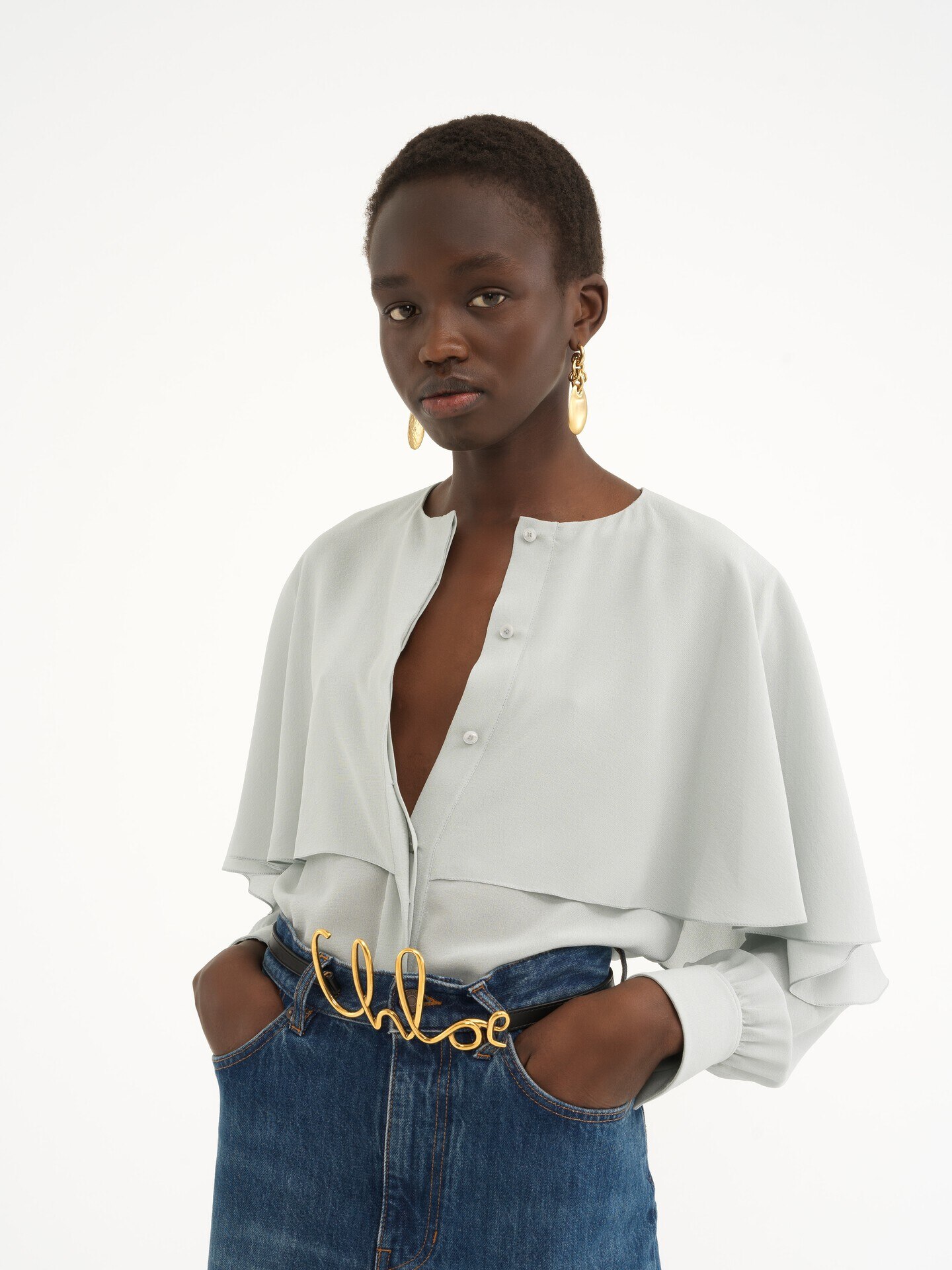 Cape blouse in silk georgette - 4