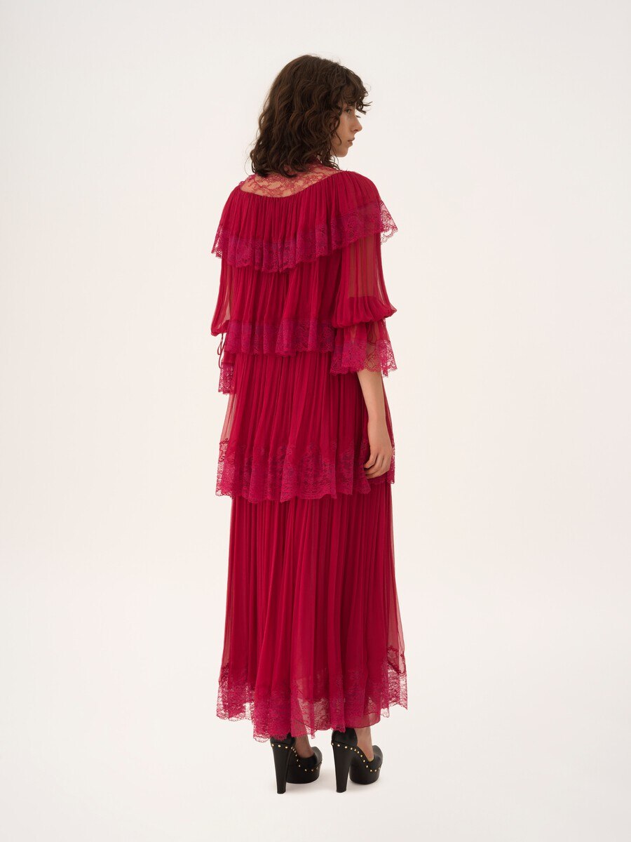 Long ruffled dress in silk mousseline & lace - 3