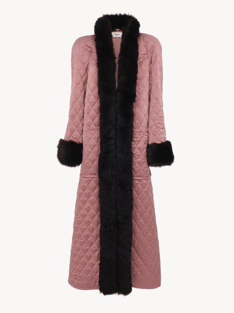Long hybrid coat in technical satin