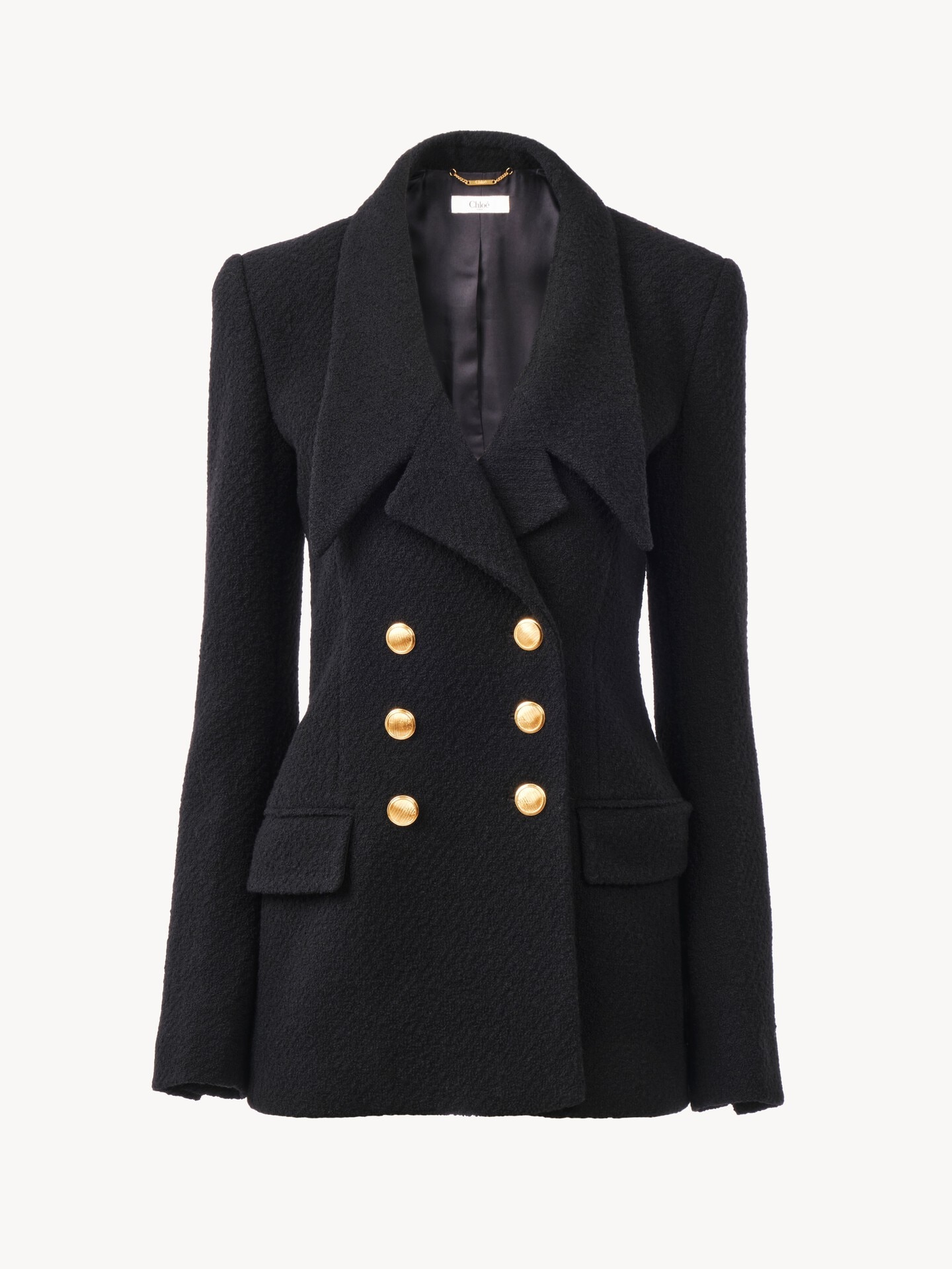 Veste blazer crois&eacute;e en laine boucl&eacute;e - 1