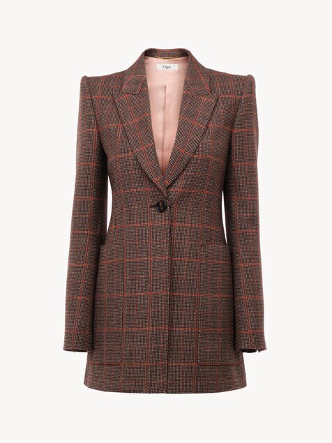 Veste blazer en laine &agrave; carreaux