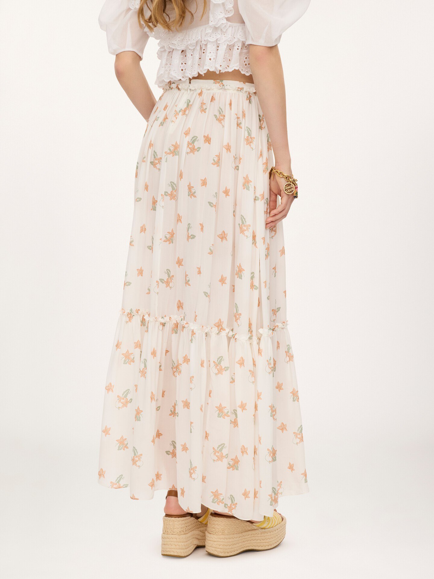 Gathered long skirt in silk charmeuse - 4.0