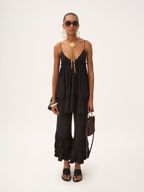 Thin-strap gathered mini dress in cr&ecirc;pe de chine