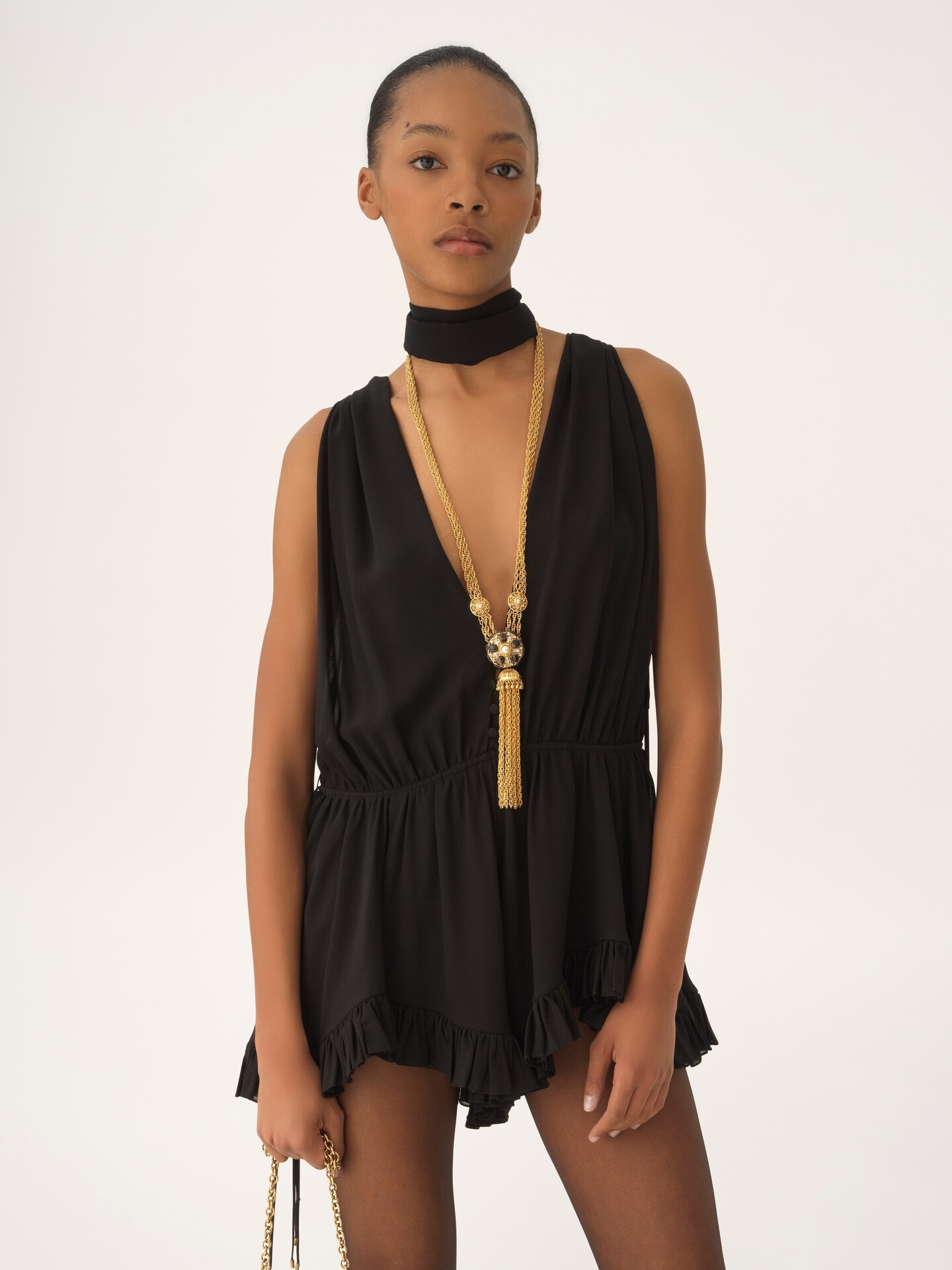 Mono con cuello en V de georgette de seda - 4