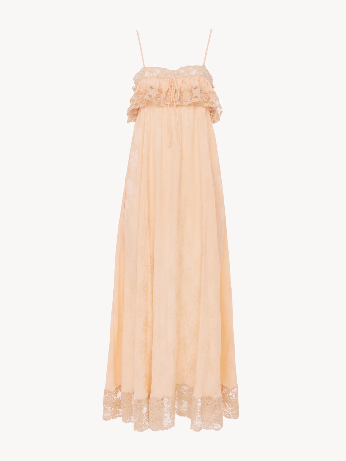Alberta Ferretti White Satin Dress with Lace Inserts