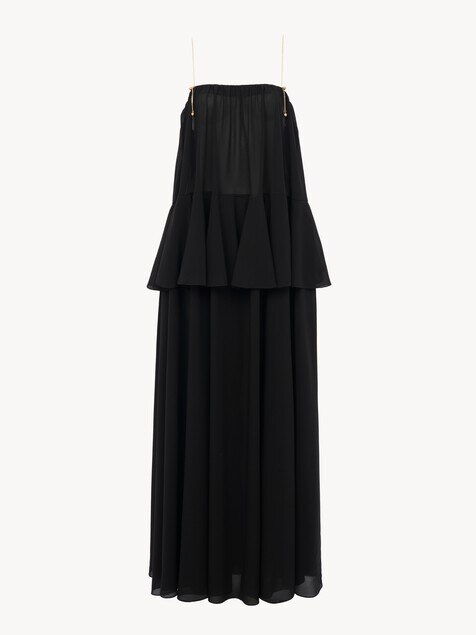 Sleeveless long dress in silk georgette