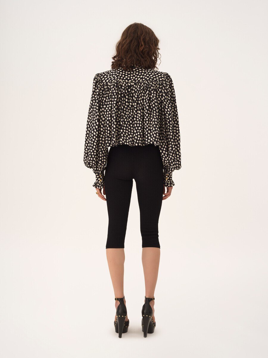 Maxi gathered high-neck top in silk jacquard - 7