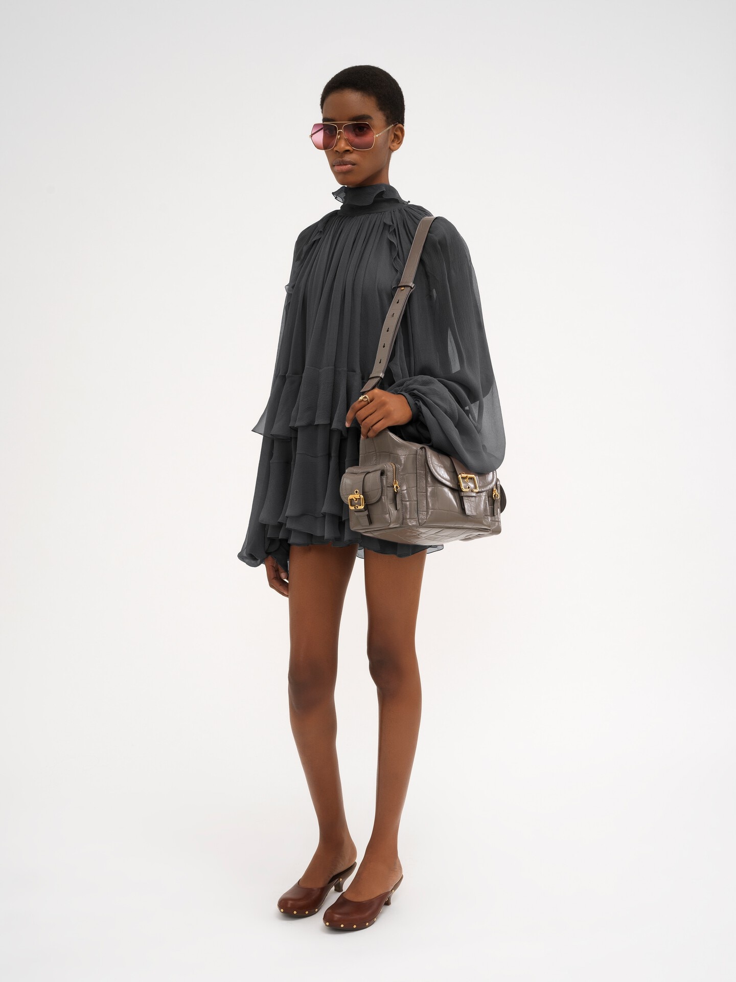 Mini cape dress in silk mousseline - 3