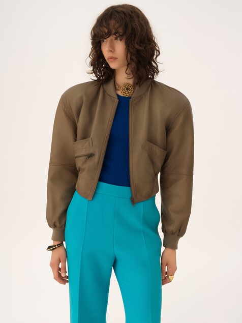 Cropped blouson in leather