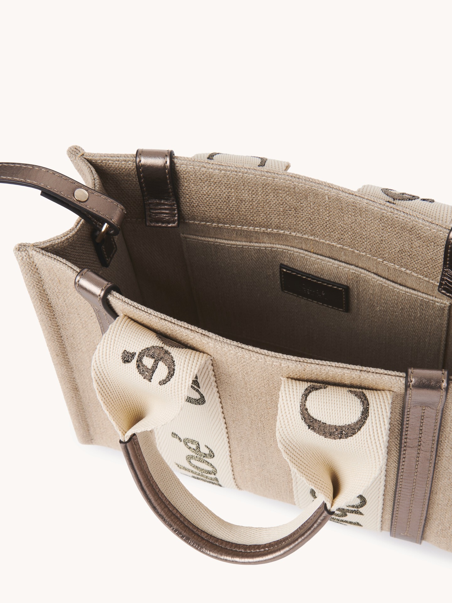 Bolso tote peque&ntilde;o Woody de lino y cuero - 6