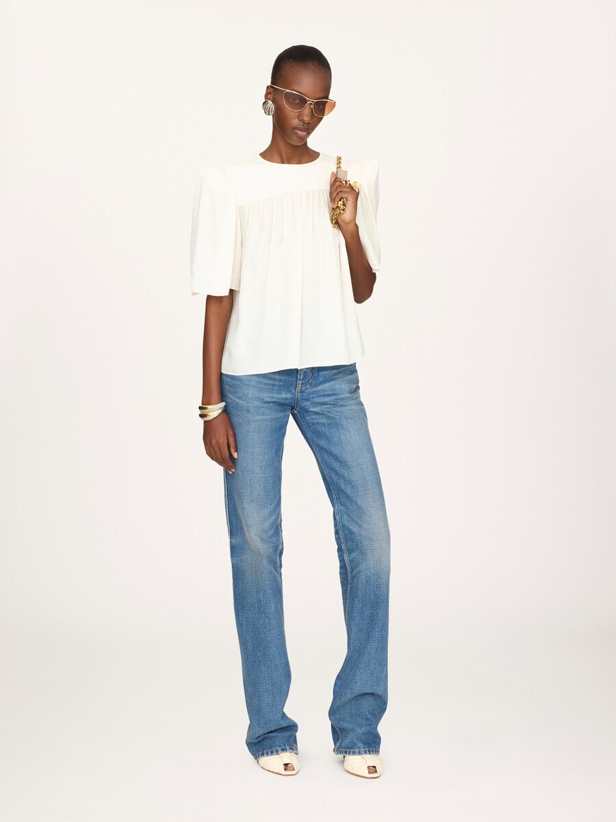 Top col rond fronc&eacute; en soie jacquard - 3