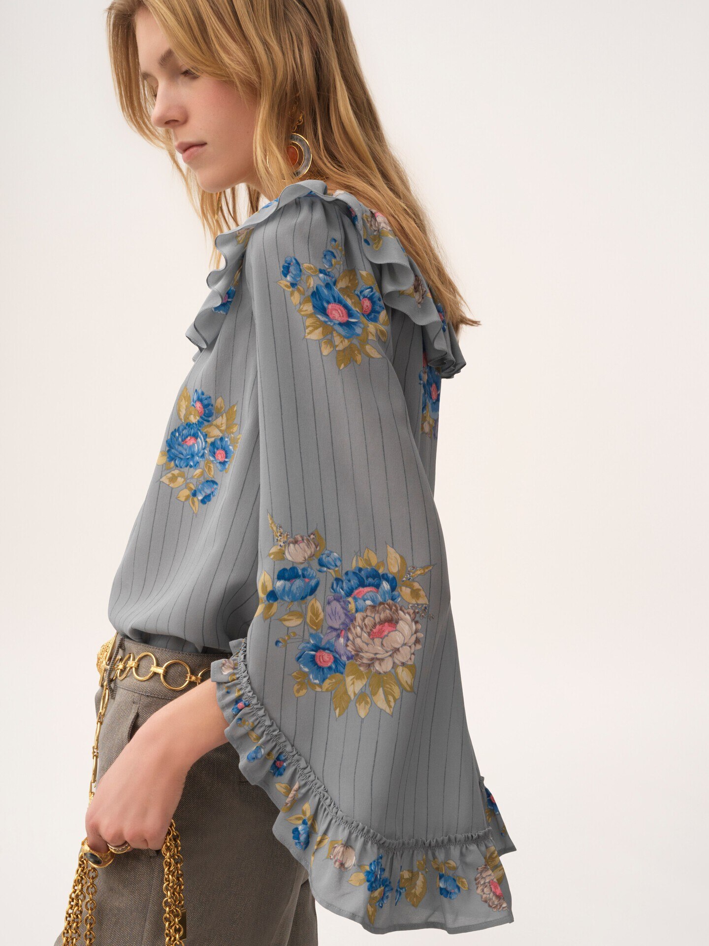 Top &agrave; volants et encolure carr&eacute;e en cr&ecirc;pe de chine - 6