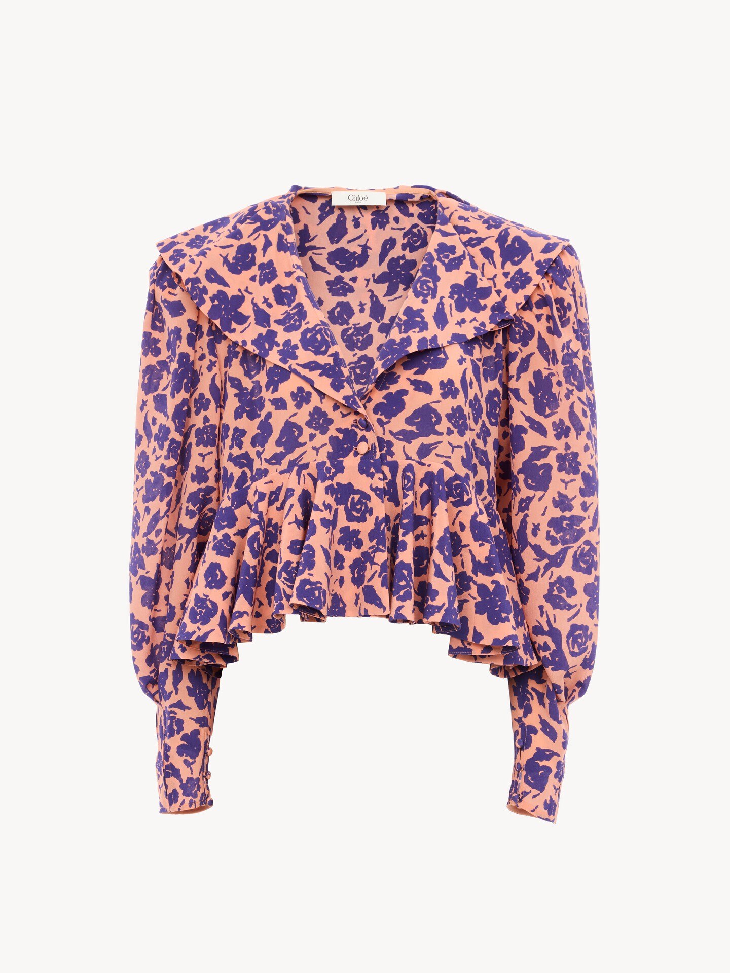 V-neck ruffle top in crêpe de chine Pink - Chloé