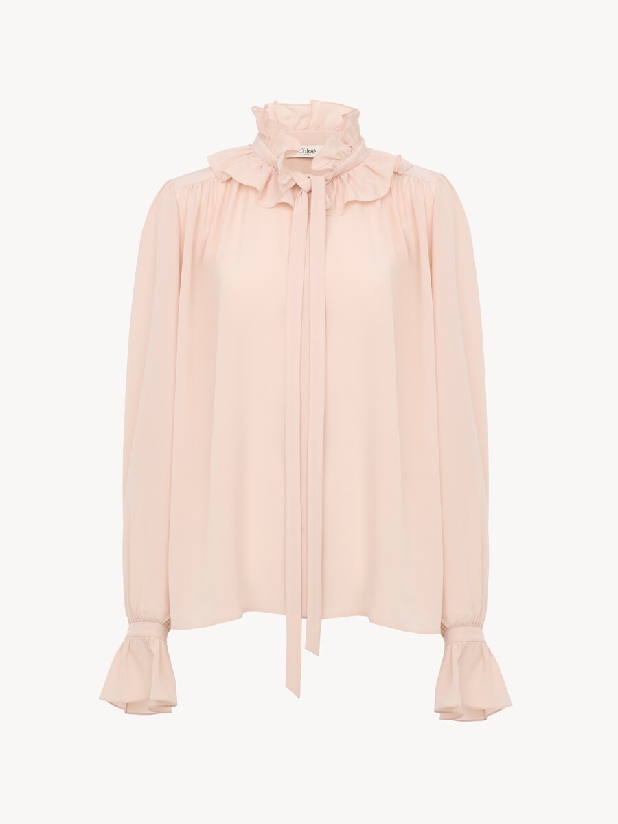 Tie-front ruffled blouse in cr&ecirc;pe de chine - 2