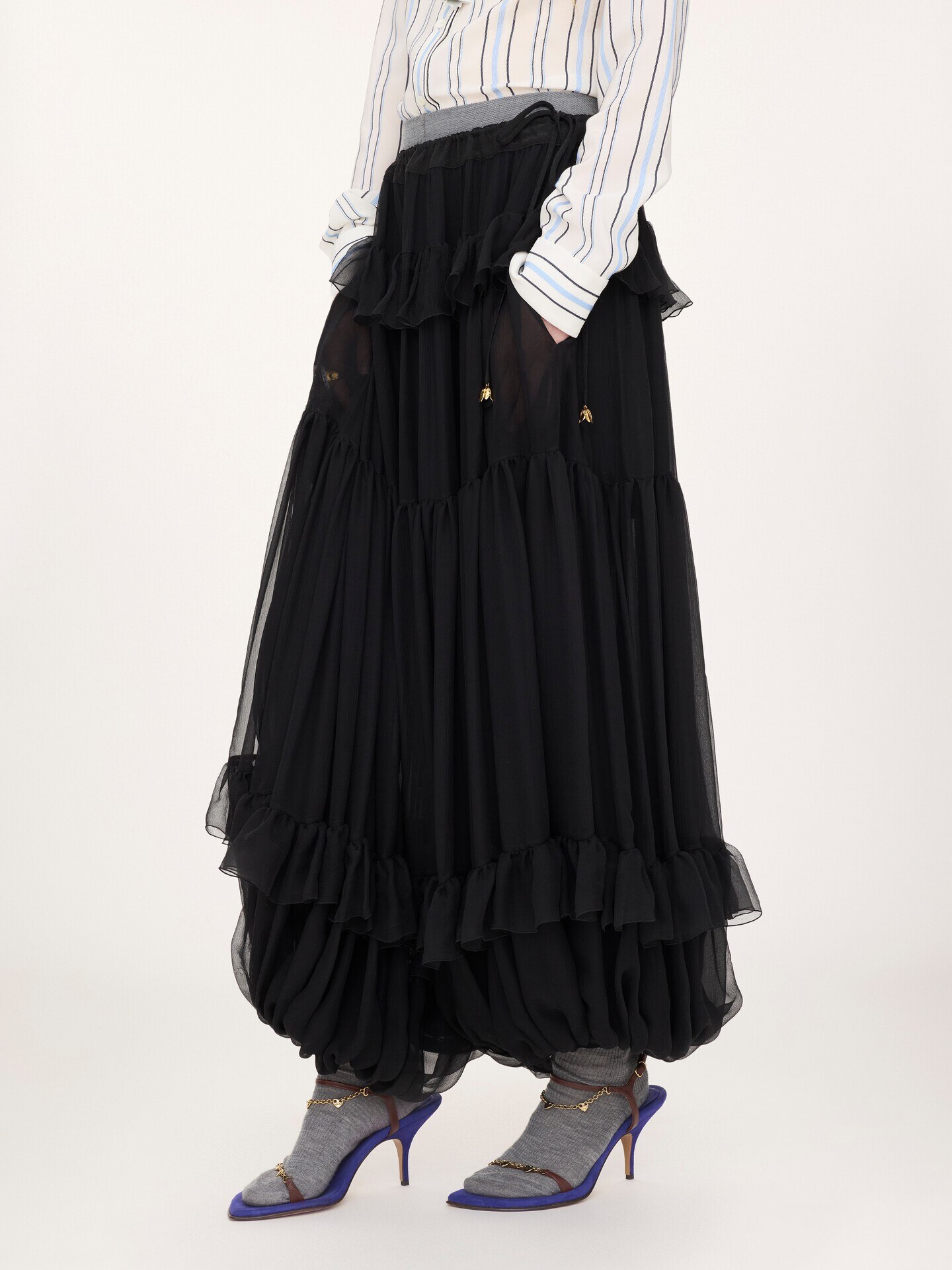 Fluid pleated pants in silk mousseline - 3.0