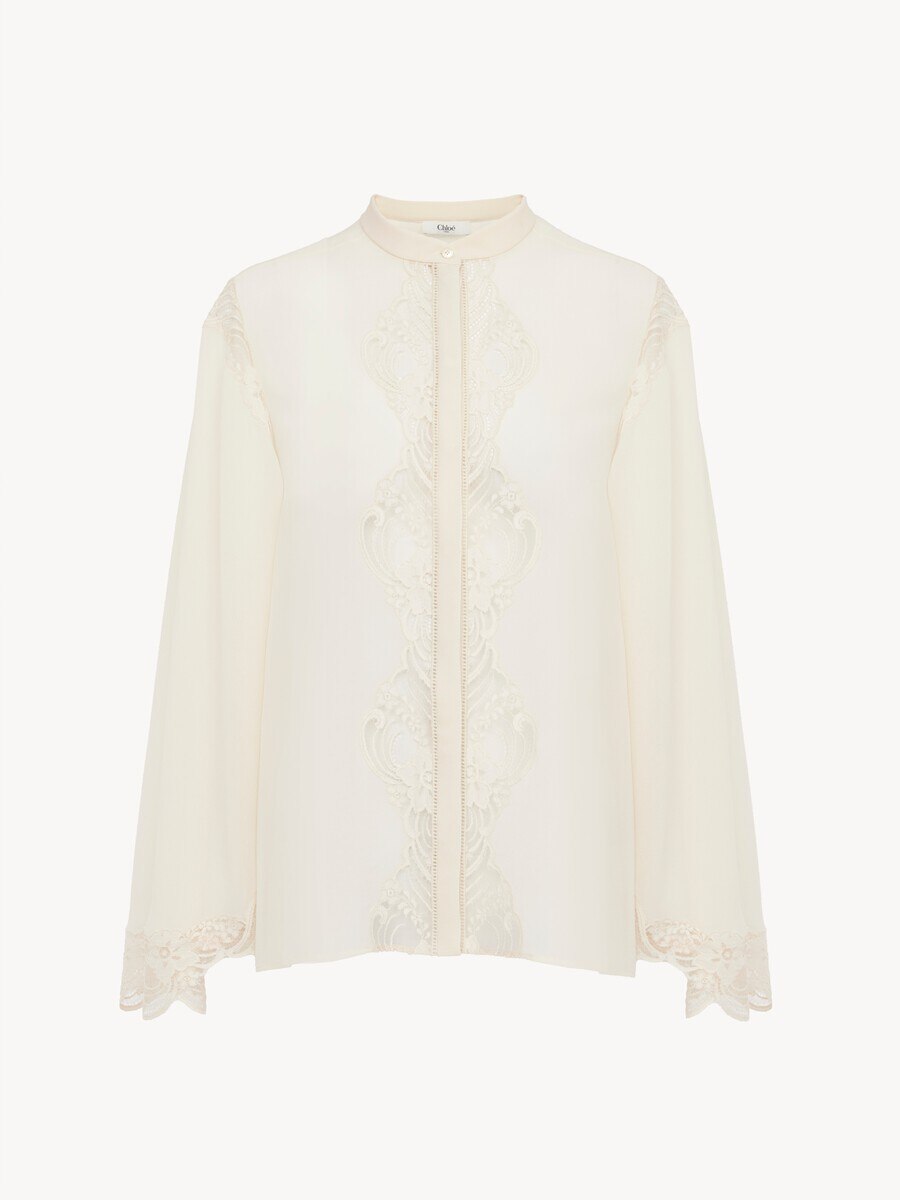 Fluid blouse in silk georgette & lace - 1