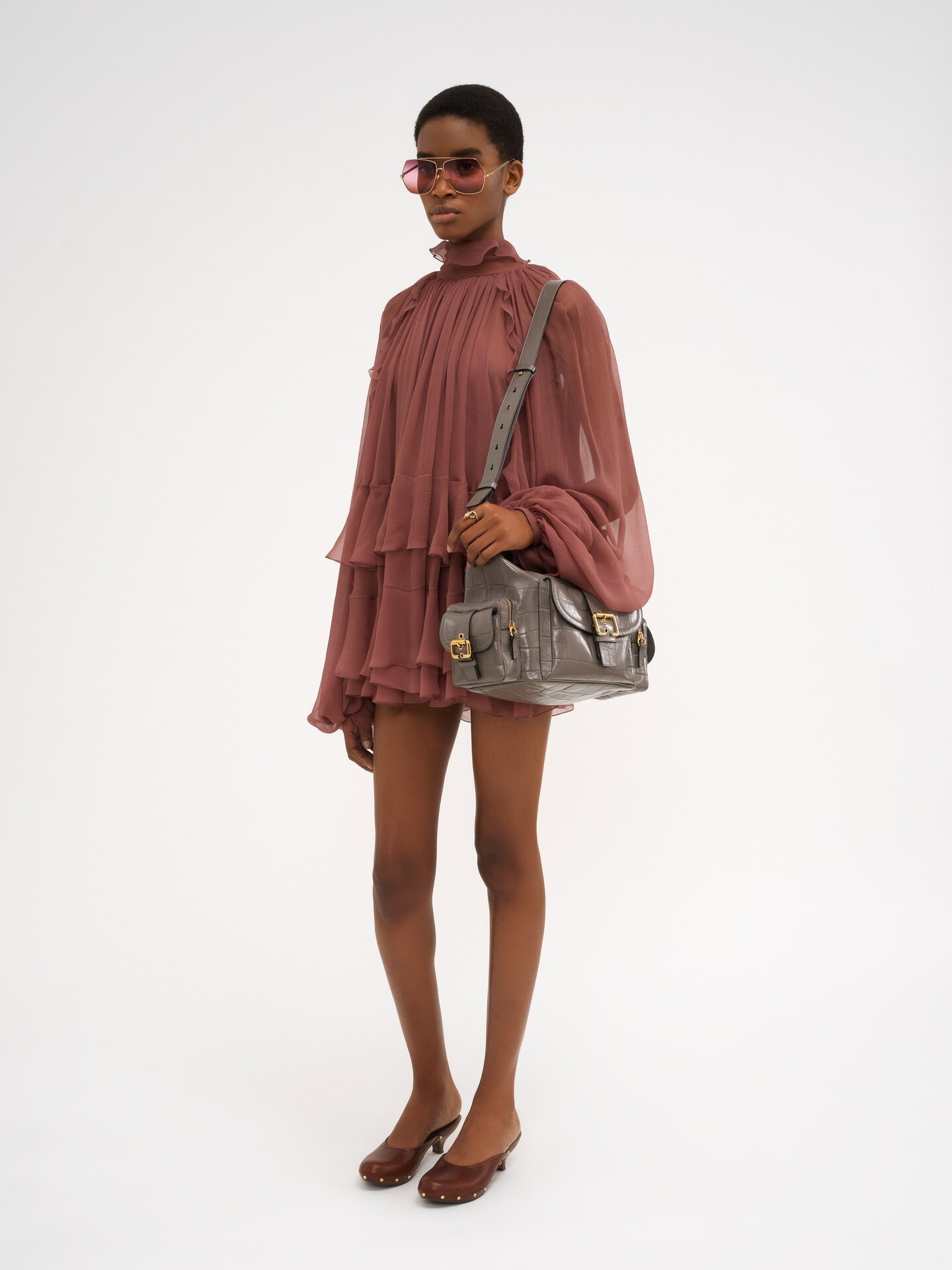 Mini cape dress in silk mousseline - 3