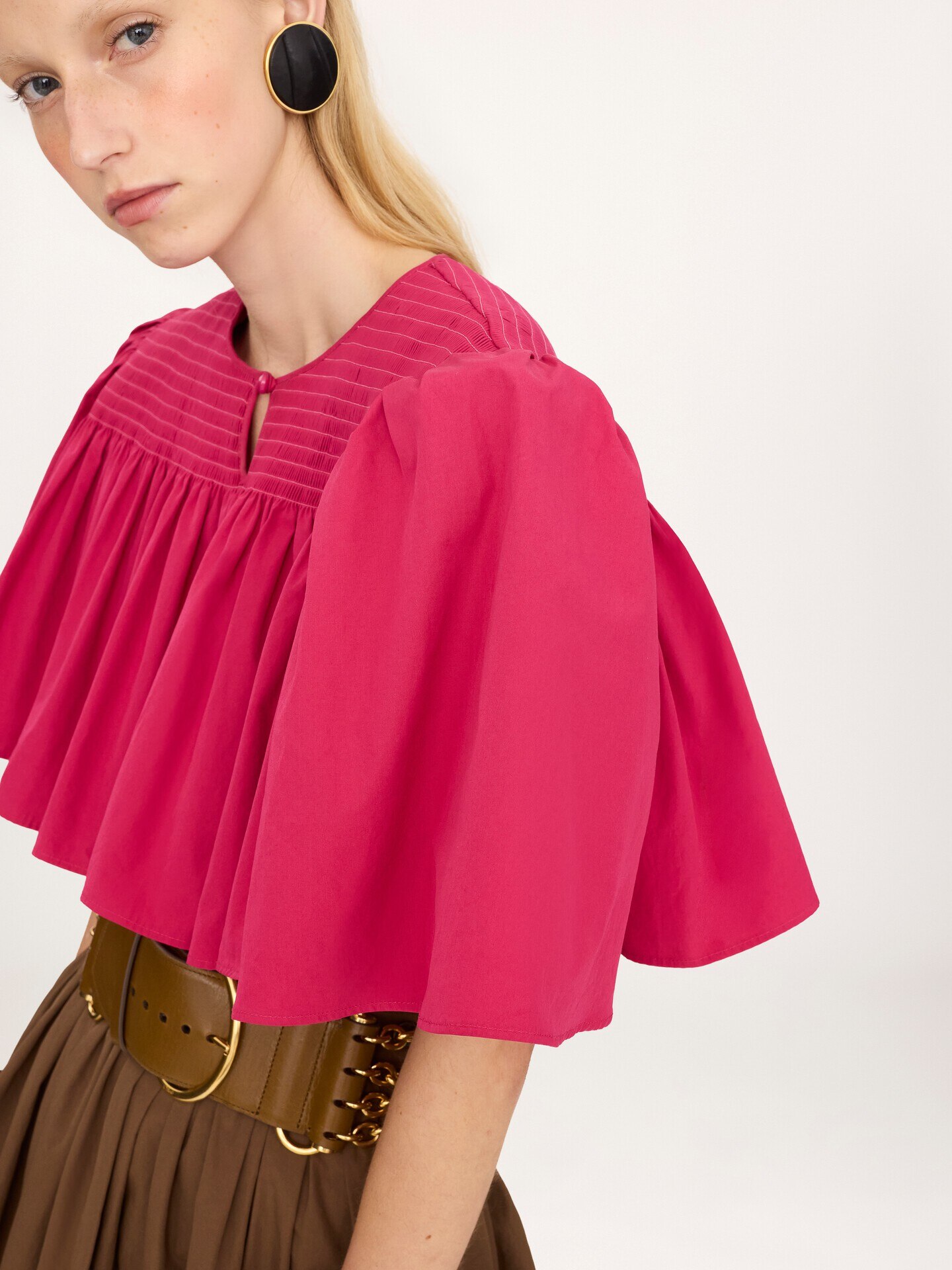 Gathered cropped top in cotton poplin - 6