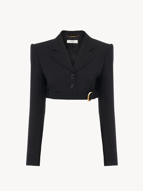 Cropped Spencer jacket in wool grain de poudre