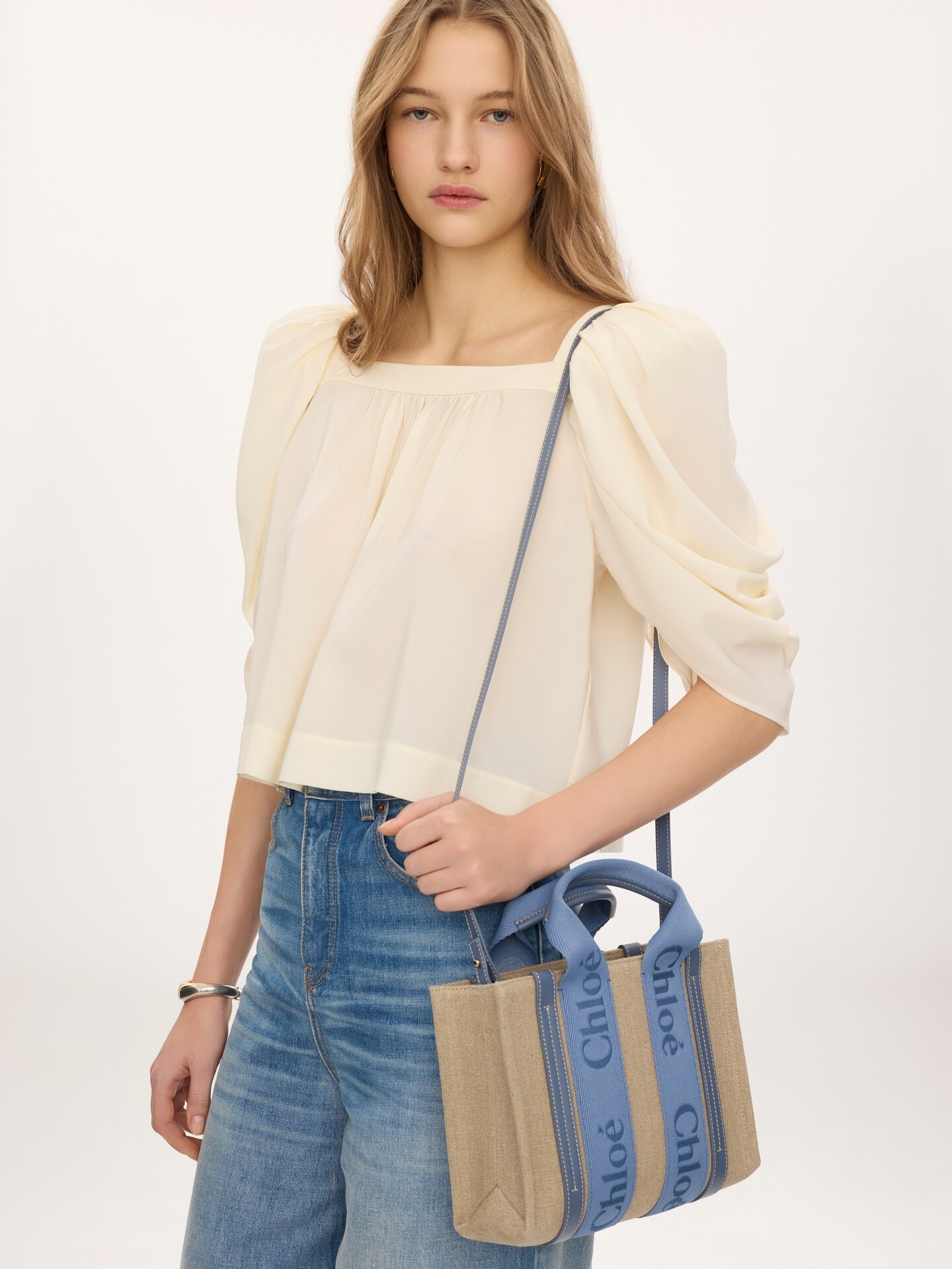 Small Woody tote bag in linen - 2.0
