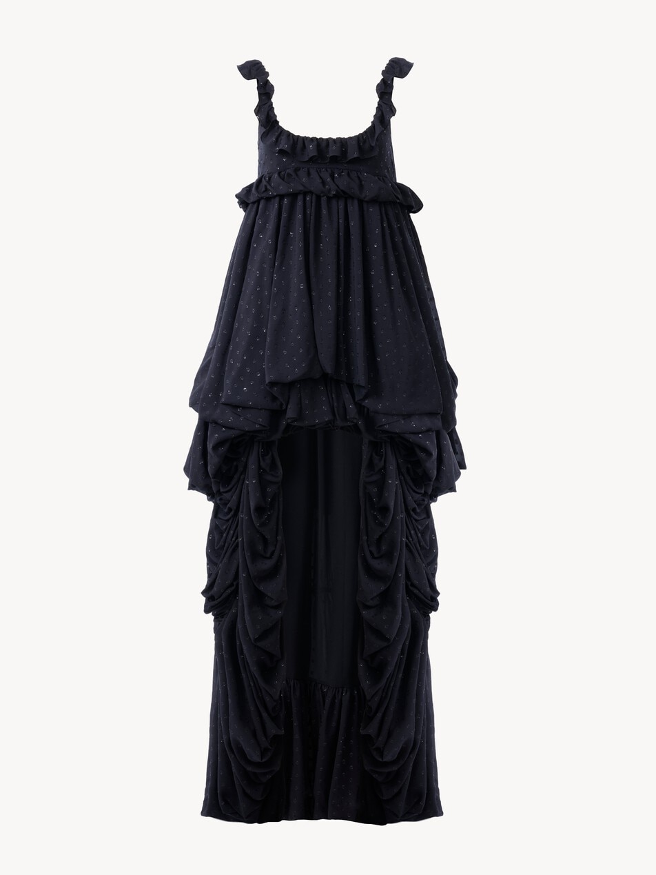 Vestido sin mangas irregular de jacquard de georgette de seda y l&uacute;rex - Packshot