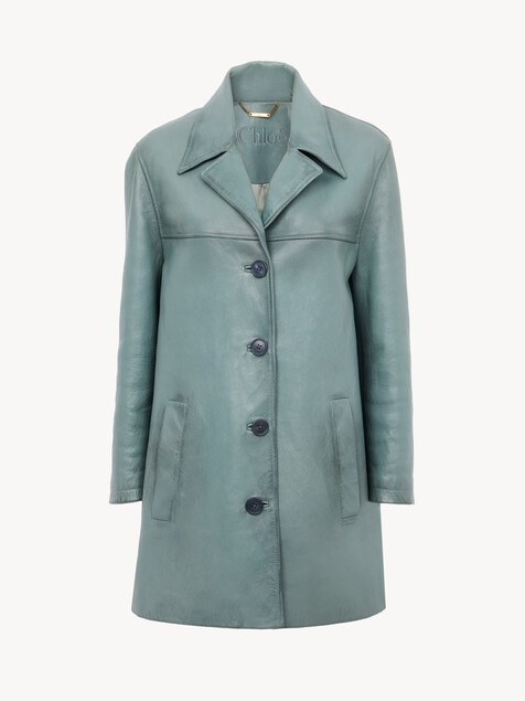 Einreihige lange Jacke aus Leder