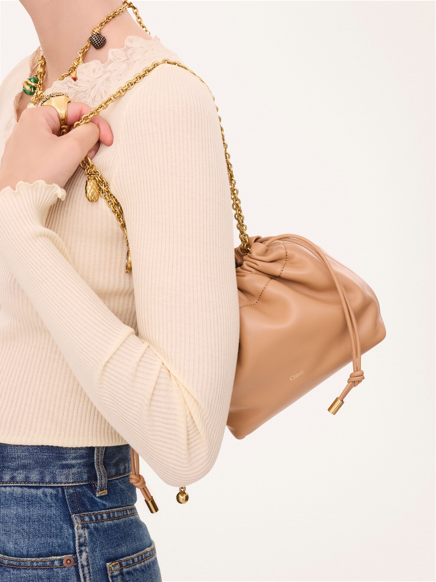 Mini Chlo&eacute; Icons shoulder bag with chain in soft leather - 4.0