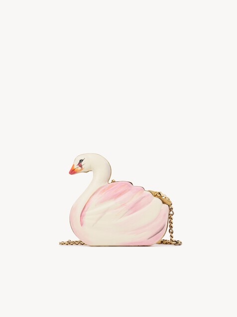 Chlo&eacute; Tropicus swan minaudi&egrave;re in hand-painted leather