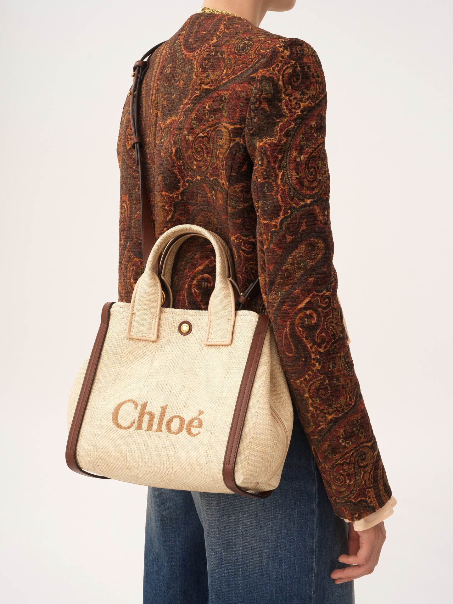 Small Chlo&eacute; Carry tote bag in raffia-effect fibers - 3