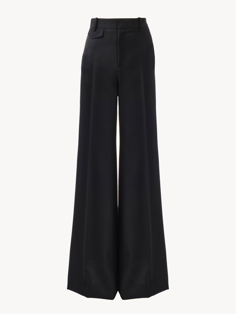 High-rise flared pants in wool grain de poudre - 2