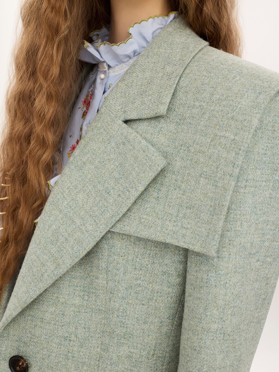 Veste blazer droite en laine chin&eacute;e - 9