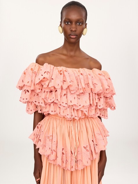 Long ruffled dress in cotton voile