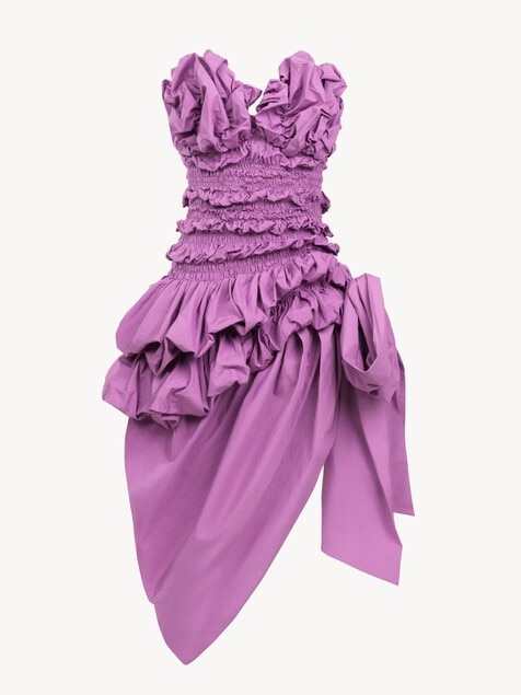 Ruched bustier midi dress in cotton poplin